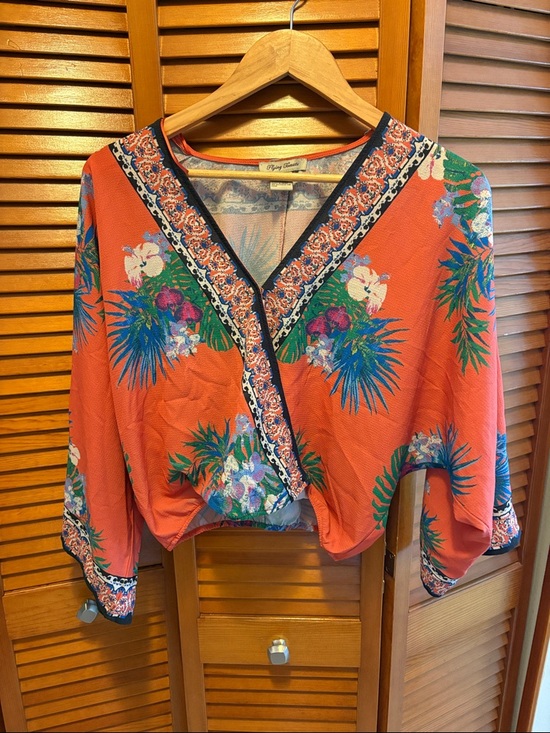 Flying Tomato Tops - Flying Tomato surplice snap front Vibrant Coral Floral Wrap Top